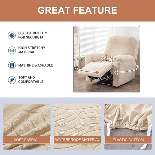 Vista 41 de Eco-Ancheng Fundas reclinables de 4 piezas, fundas para sillas reclinables, fundas elásticas para sofá reclinable, fundas ajustables antideslizantes