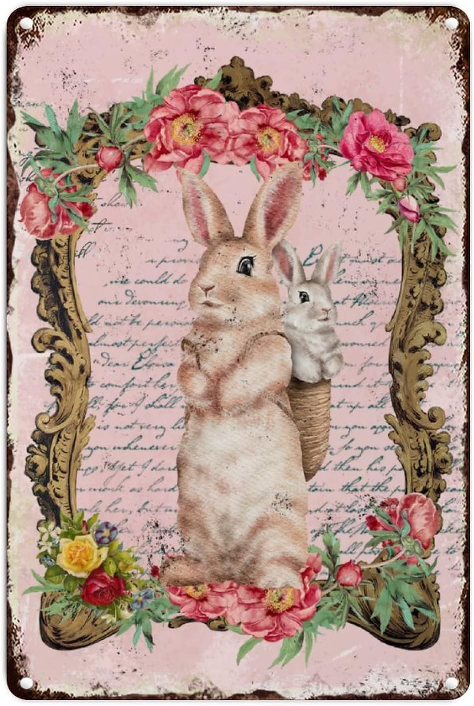 Kwqdozf Tin Sign-9 12X16inch French Style Easter Bunny Vintage Metal Aluminum Tin Sign Door Si