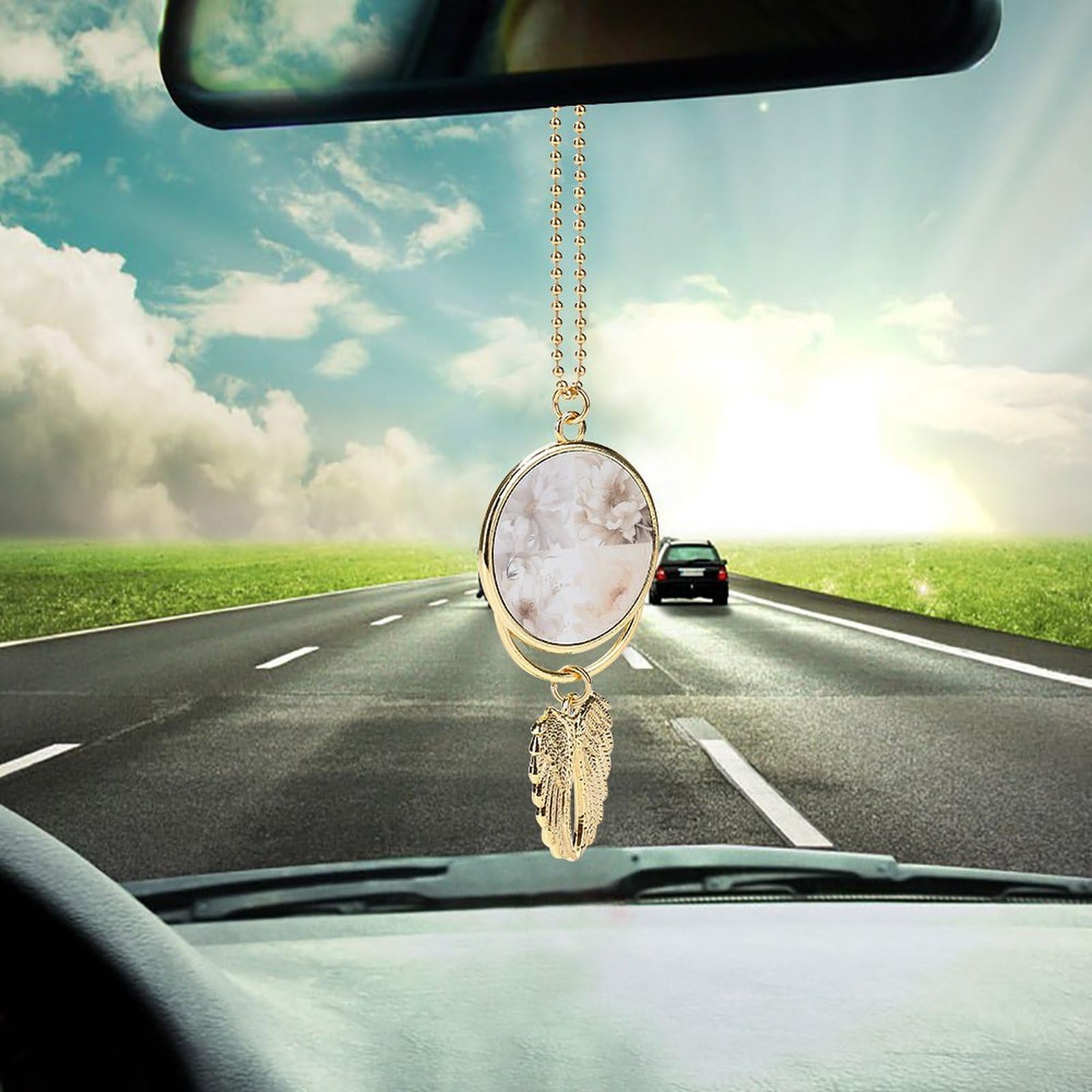 Metal Car Pendant Charms Image Car Rear View Mirror Charms Angel Wing Auto Rearview Mirror Hanging Interior Ornament Pendant Car Accessories for Women Men Car Interior Decor
