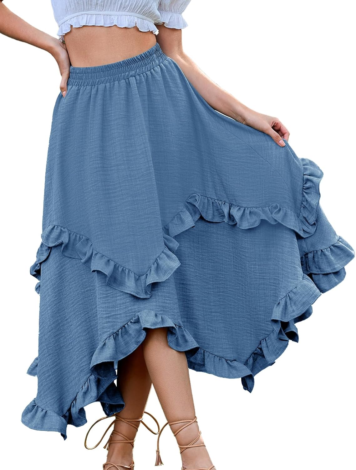 Bridesmay Long Renaissance Fairy Skirts 2026-High Low Ruffle Hem, Elastic Waist Maxi Skirt for Women