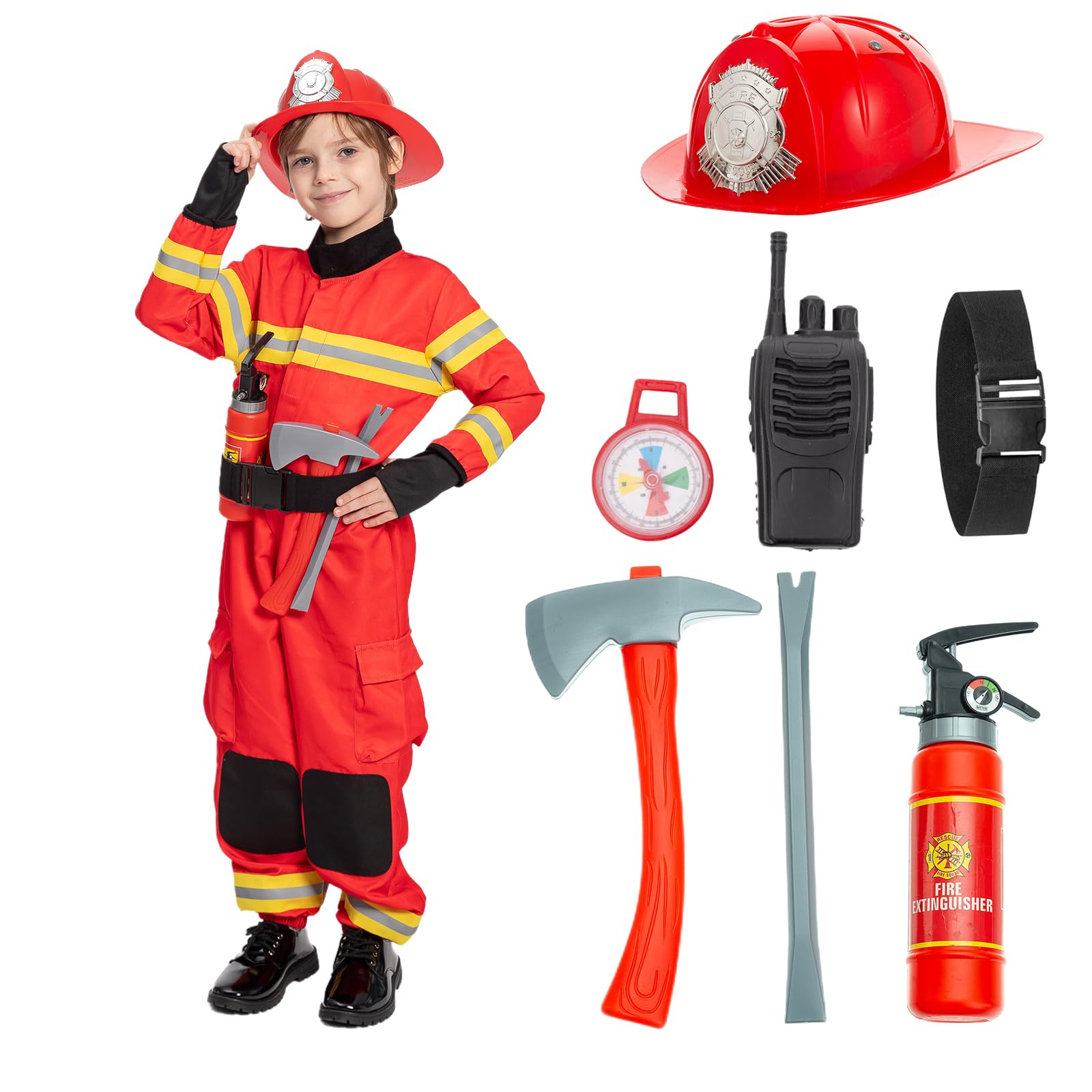 JAZGROMKids Firefighter Costume for Toddler Fireman Boys Halloween Costumes  Dress Up with Accessories Role Play Unisex