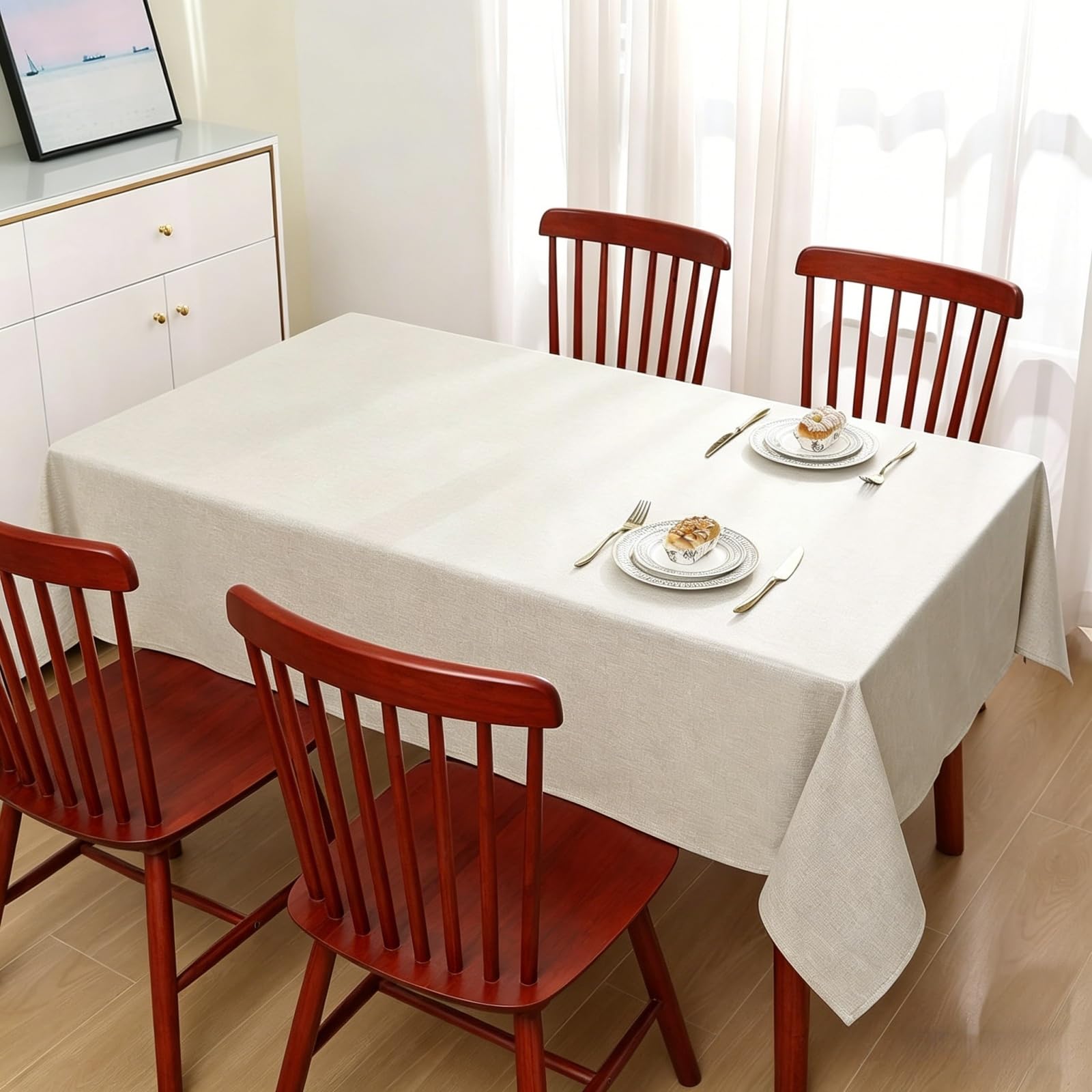 Tovaglia 135 x 170 cm Antimacchia Rettangolare Tovaglia Lavabile, Impermeabile per Matrimoni e Ristoranti Festa di Compleanno Cucina Ristorante, bianco