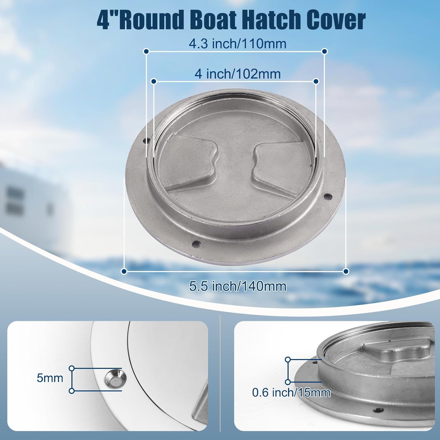 4 Inch Round Boat Hatch Cover - Stainless Steel Marine Deck Hatch, Waterproof Boat Access Hatch for Kayak, Yacht & RV, Heavy Duty, Universal Fit