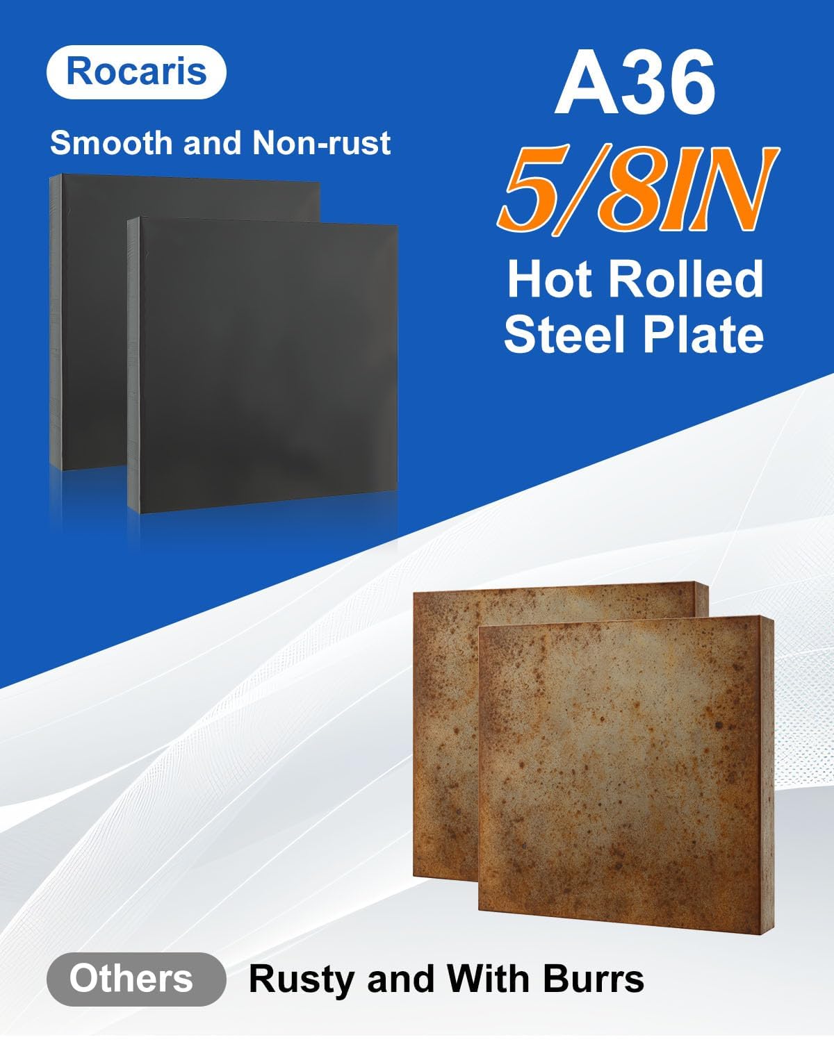 Rocaris - Placa de acero laminada en caliente (1,6 x 10,2 x 10,2 cm, chapa de acero soldable para reparación de carrocería, proyectos de bricolaje, apoyo industrial