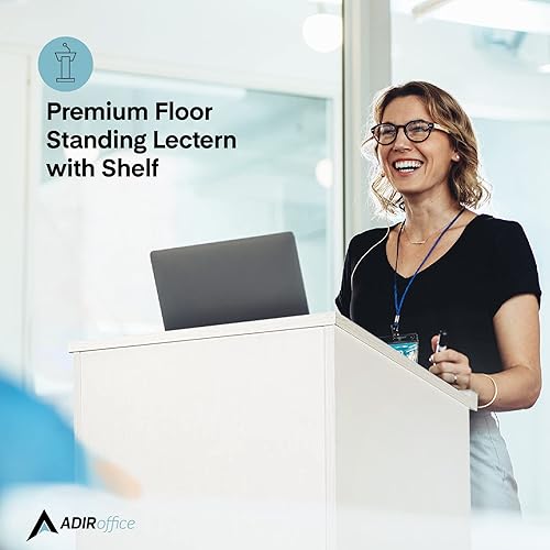 Miniatura 2 de AdirOffice Stand up, podio de pie, atril con plataforma ajustable y charola para lápizlapicera, blanco (White Wood)