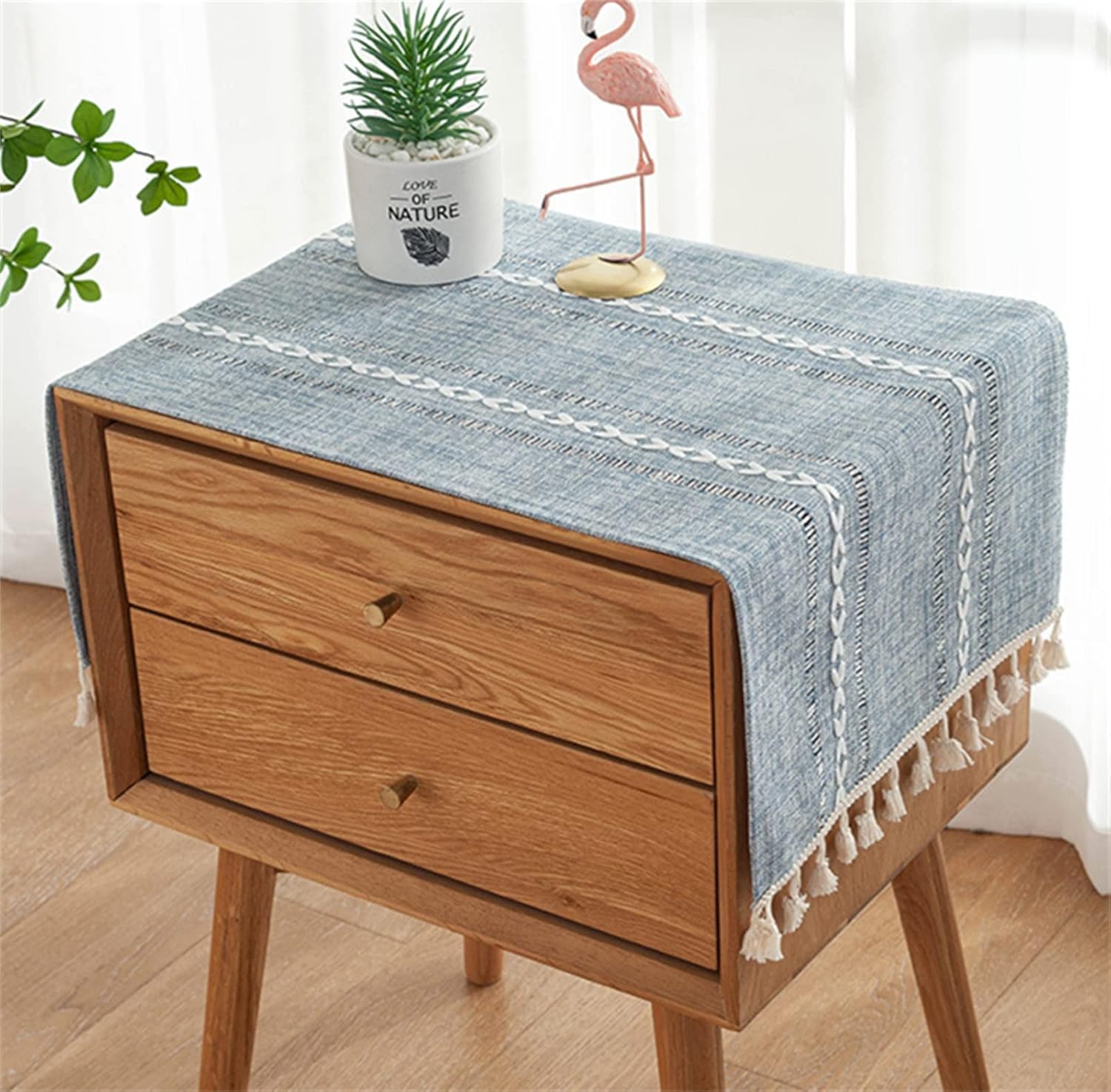 Bedside Table Cover Cloth with Geometric Pattern, Nightstand Dust Cover for TV Microwave Washing Machine Refrigerator, 90 x 35 cm, Pack of 2 (Green)-image-5