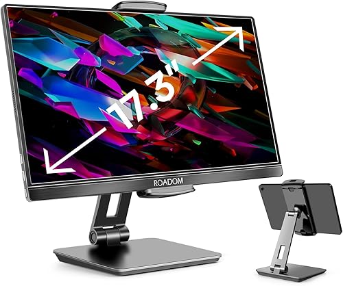 ROADOM Soporte para tableta, soporte giratorio ajustable de 360, abrazadera inclinable de 180, soporte plegable para tableta de 4.7-17.3 pulgadas