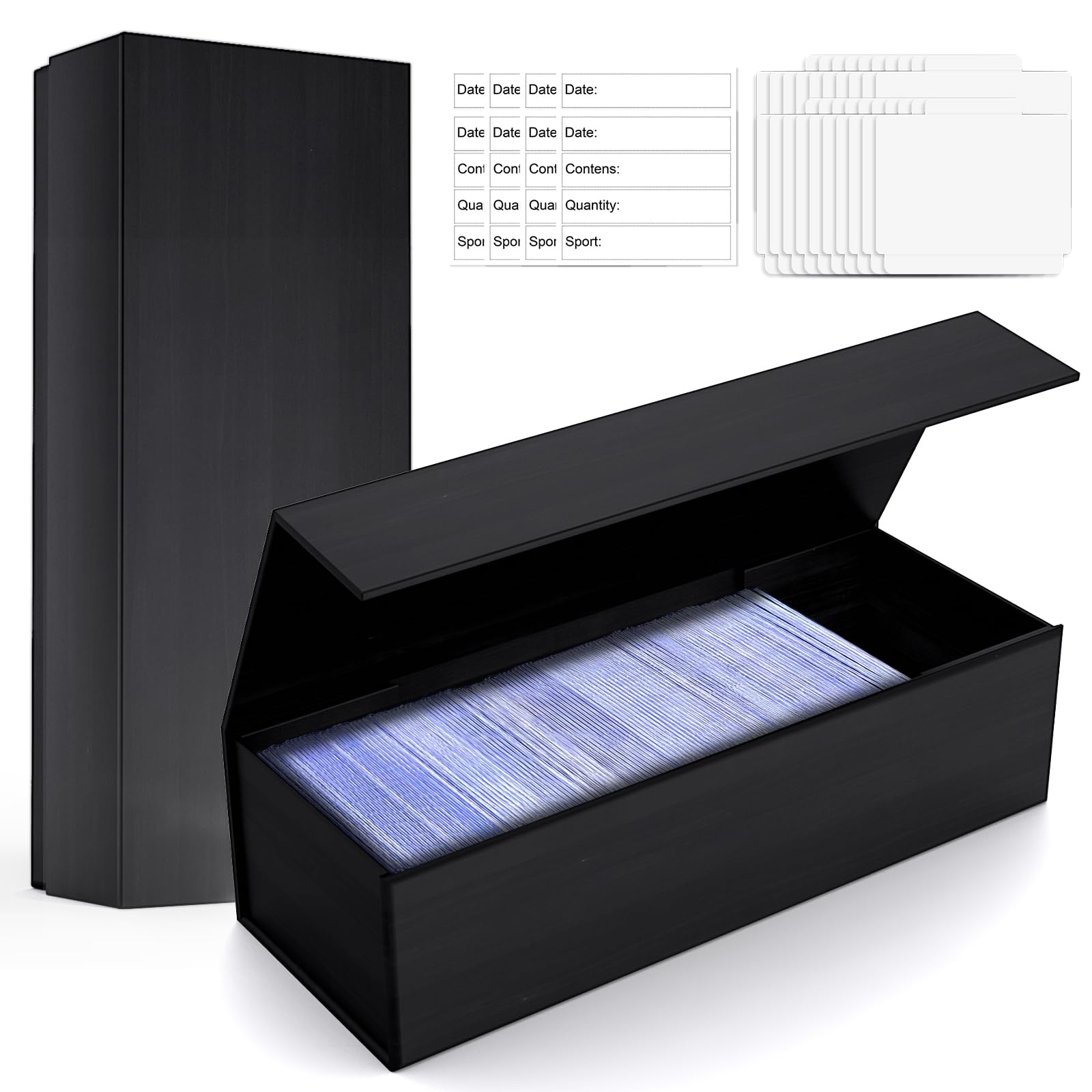 BIU-BOOMTrading Card Case Black Oak Pattern, Magnet Closure Card Storage Box,Baseball Card,Sports Card,MTG,YuGiOh,TCG,Storage and Collection with divider&label,Fit for Toploader and Standard Card