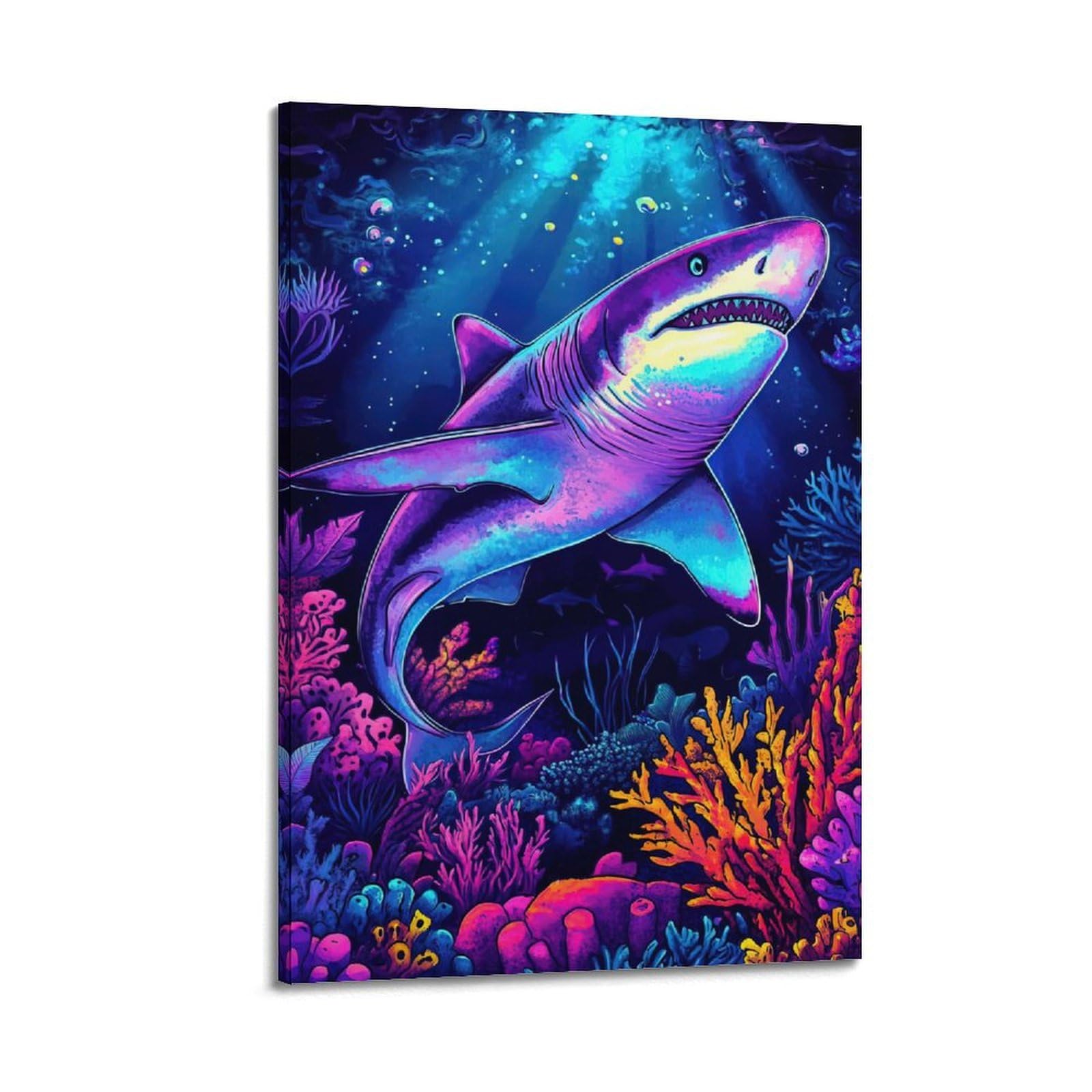 ZSZWHJ Animal Poster Sharks Under The Sea Poster Decorative Painting Canvas Wall Posters And Art Picture Print Modern Family Bedroom Decor Posters 08x12inch(20x30cm)