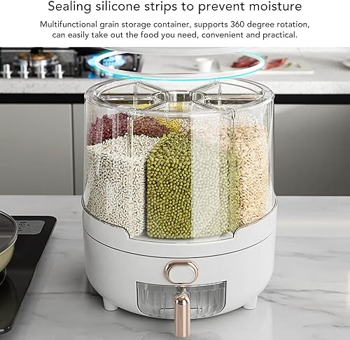 Miniatura 3 de Dispensador de cereales de gran capacidad, 6 compartimentos, fácil de usar, tapa extraíble, caja de almacenamiento de cereales para frijoles (tamaño