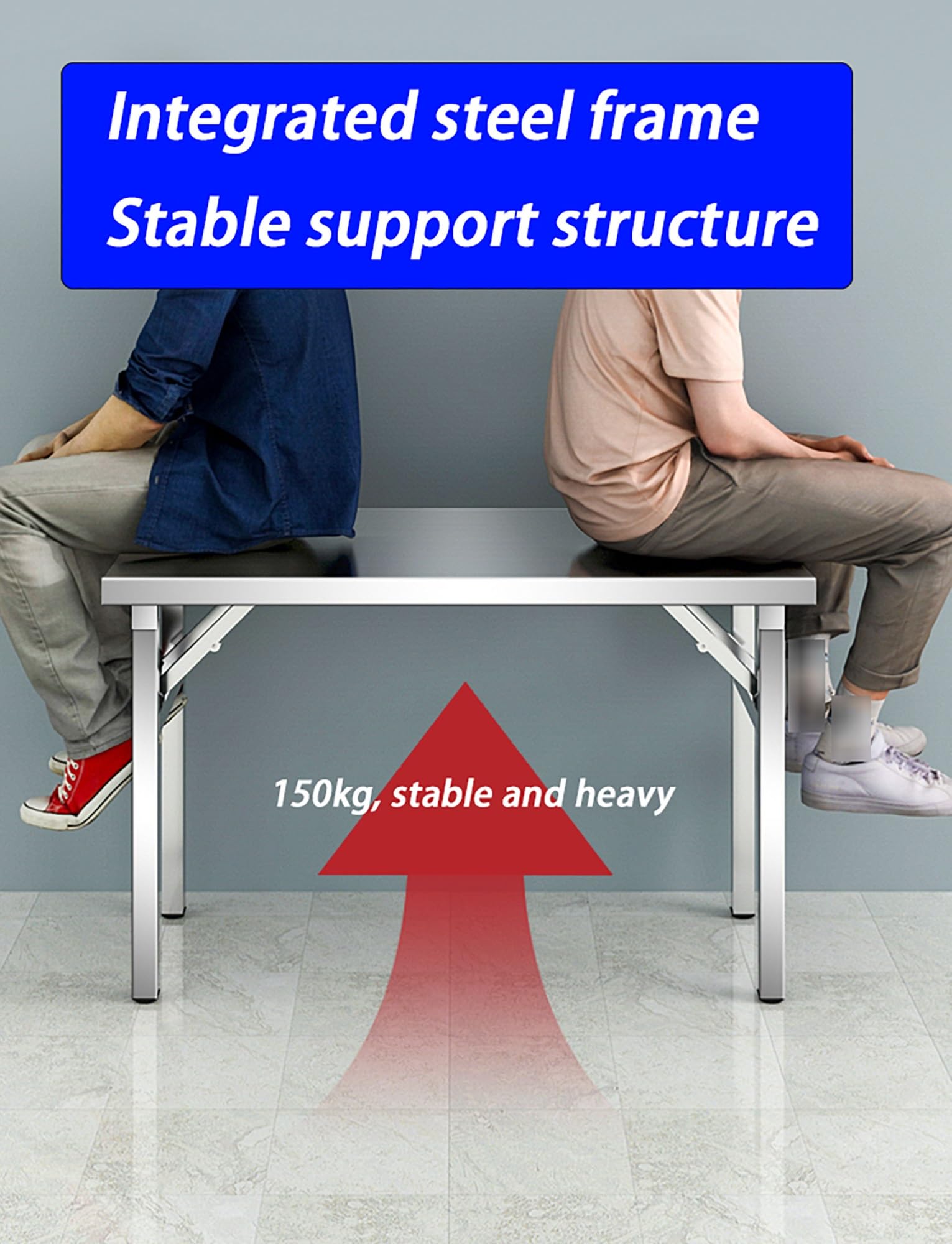 Table pliante en acier inoxydable, table de travail portable robuste pour utilitaire, cuisine commerciale, préparation de restaurant, garage