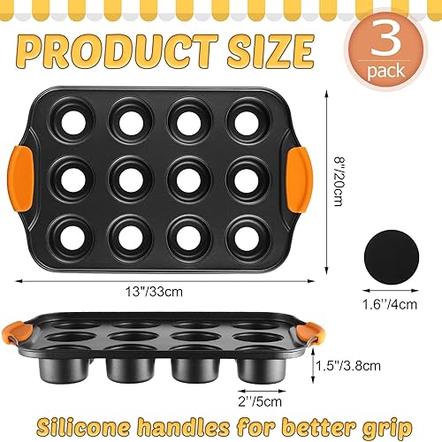 Miniatura 2 de Paquete de 3 mini moldes para tartas de queso extraíbles, 12 cavidades, mini molde para magdalenas con mango de silicona, antideslizante, anticalor,
