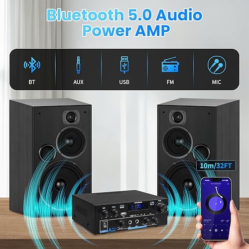 Miniatura 2 de Amplificador Bluetooth AK-55 Plus Receptores Estéreo Amplificador 2.0 Canal RMS 70W x2 Mini Amplificador de Potencia para Altavoces con chips