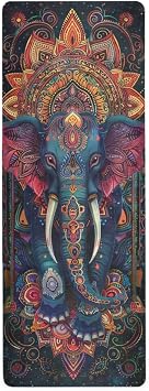 Yoga Mat Colorful Tribal Elephant Non Slip Fitness Exercise Mat Extra Thick Yoga Mats for home workout, Pilates, Yoga and Floor Workouts 71 x 26 Inches
