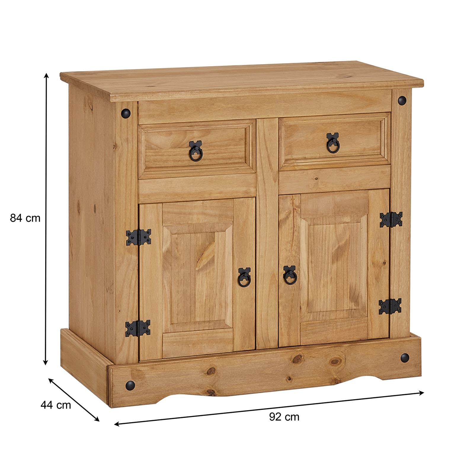 CARO-Möbel Kommode Salsa, Kommode Kiefer massiv gebeizt, mit 2 Schubladen und 2 Türen, Landhausstil, Landhaus, Buffetschrank