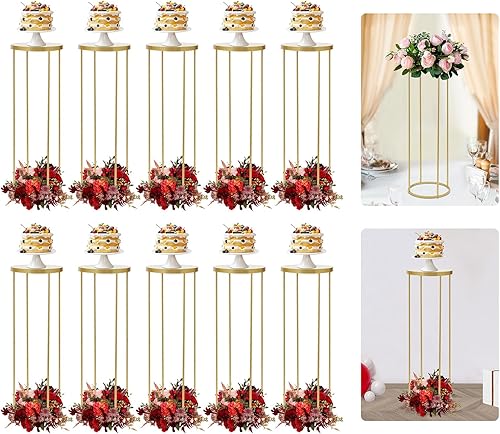 Miniatura 2 de ATOLOMOTOR 10 centros de mesa de boda con columna de metal dorado, 39.4 pulgadas de alto, modernos soportes cilíndricos para flores, estante de