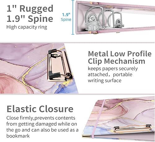 Miniatura 193 de Ospelelf Mini 3 Ring Binder, 2 Inch, Cute Pink Marble Binder for 5.5" x 8.5" with 5 Tab Dividers, File Folder Labels and Low Profile Clipboards