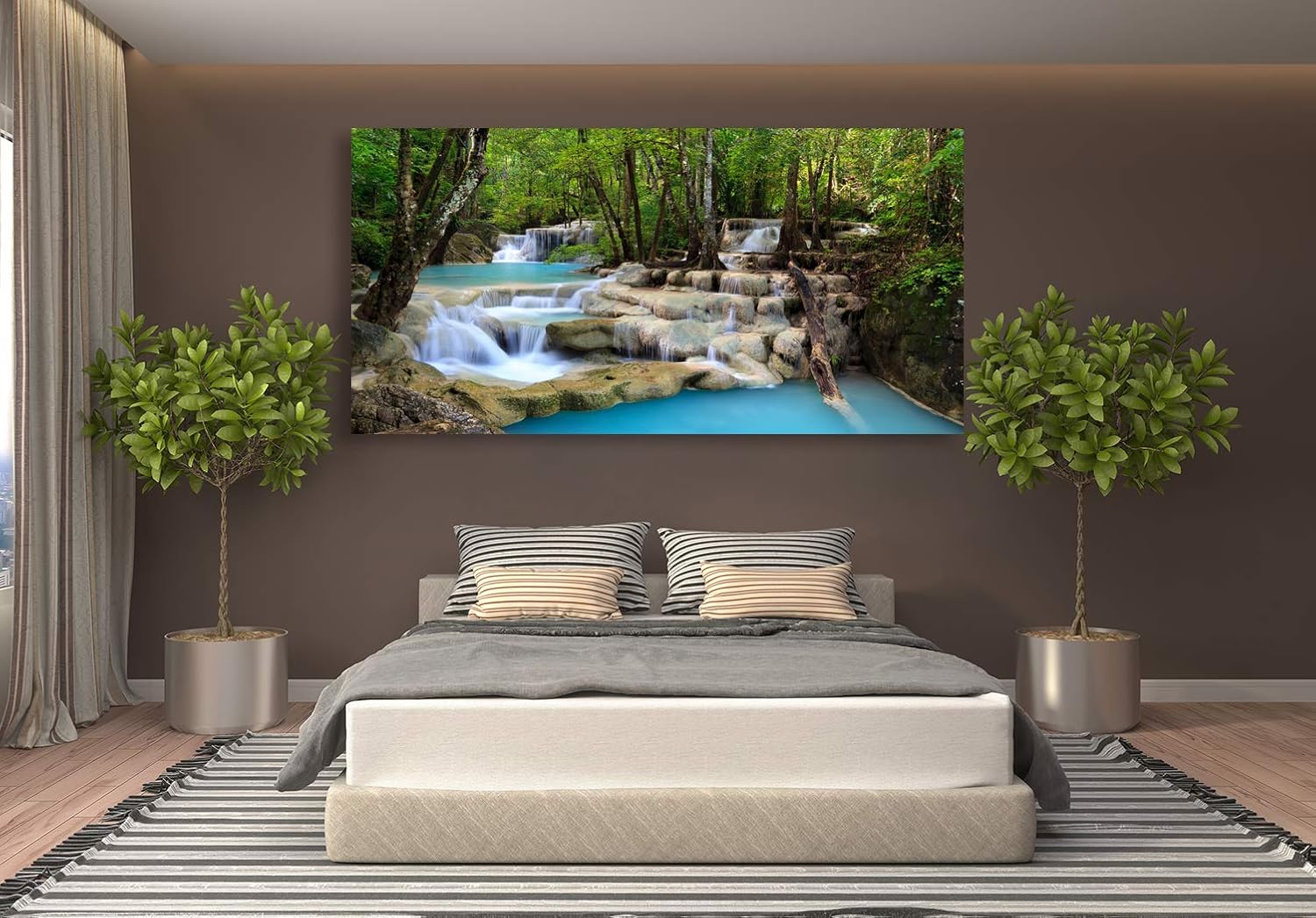 S01574 1 Panels Wall Art Tropical Beautiful Waterfall Prints Light Green Forest Natural Landscape Picture Canvas Paintings Scenery Spring Summer landscape for Home Wall Decor Artwork XXLarge - Image 3