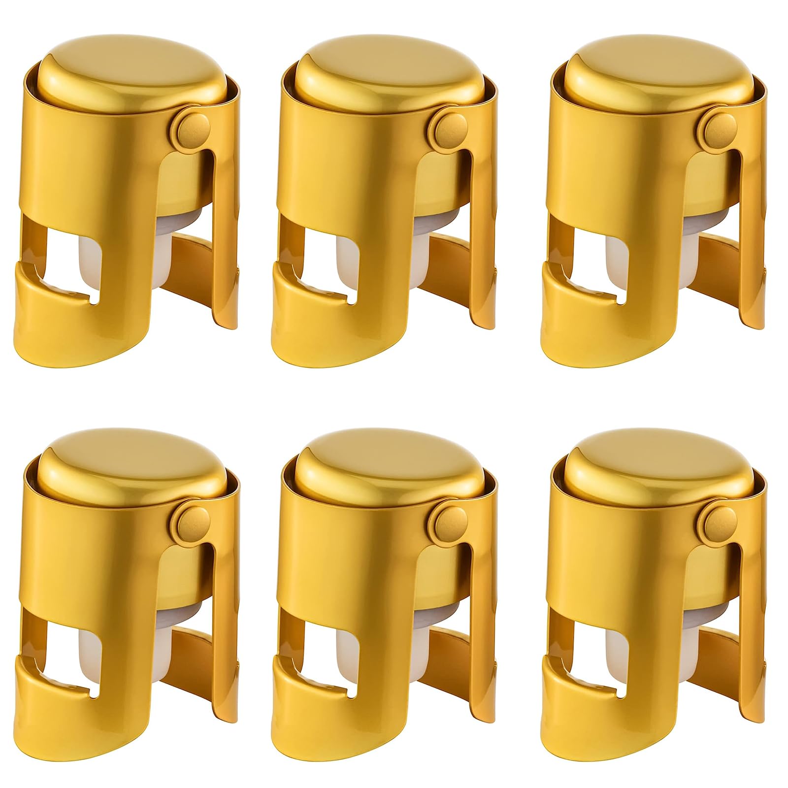 Champagne Stoppers with Stainless Steel Champagne Saver with Food Grade Silicone Leak proof Keep Fresh Suitable for Champagne, Cava, Prosecco and Sparkling(Gold, 6 Pack)
