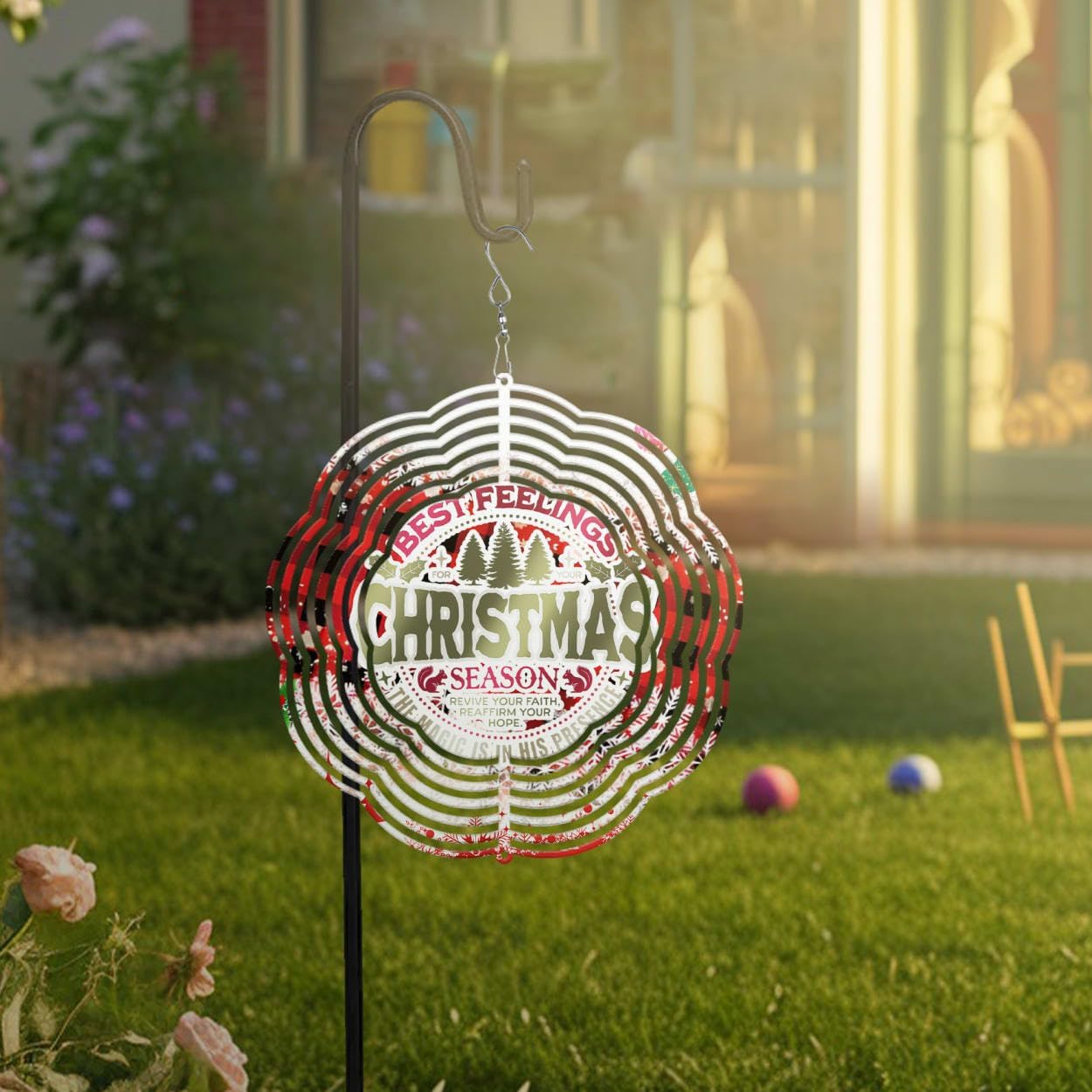 Best Feelings for Your Christmas Wind Spinners 3D Stainless Steel Laser Cut Metal Double Sided Printing-Hanging Indoor/Outdoor Decorations Yard Gardening Decor,Metal Kinetic Art 14x14 inches