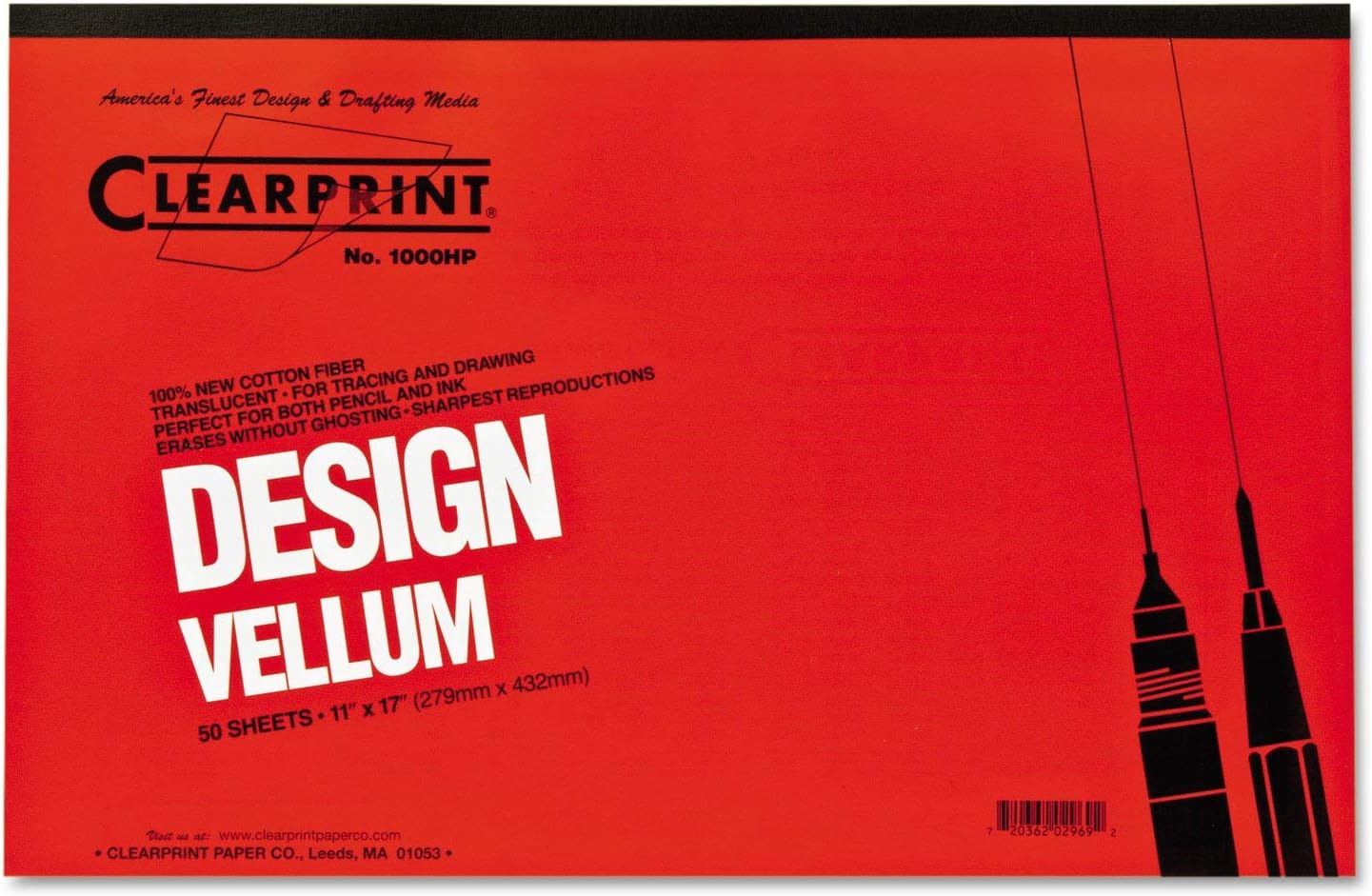 Clearprint Design Vellum Paper, 16 lb Bristol Weight, 11 x 17, Translucent White, 50/Pad