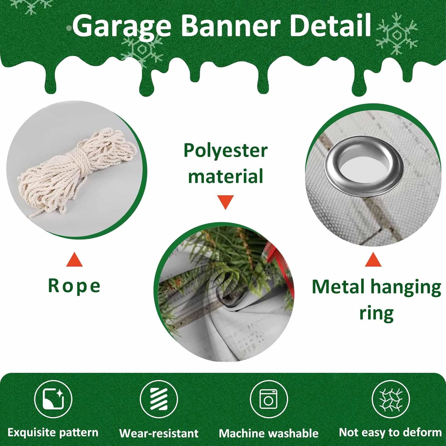 Christmas Wreath Garage Door Banner Cover 7 x 16 ft, Red Berry Pinecone Greenery Red Plaid Bowknot Wood Grain Garage Door Decorations Holiday Christmas Backdrop Decor for Winter New Year Xmas Party