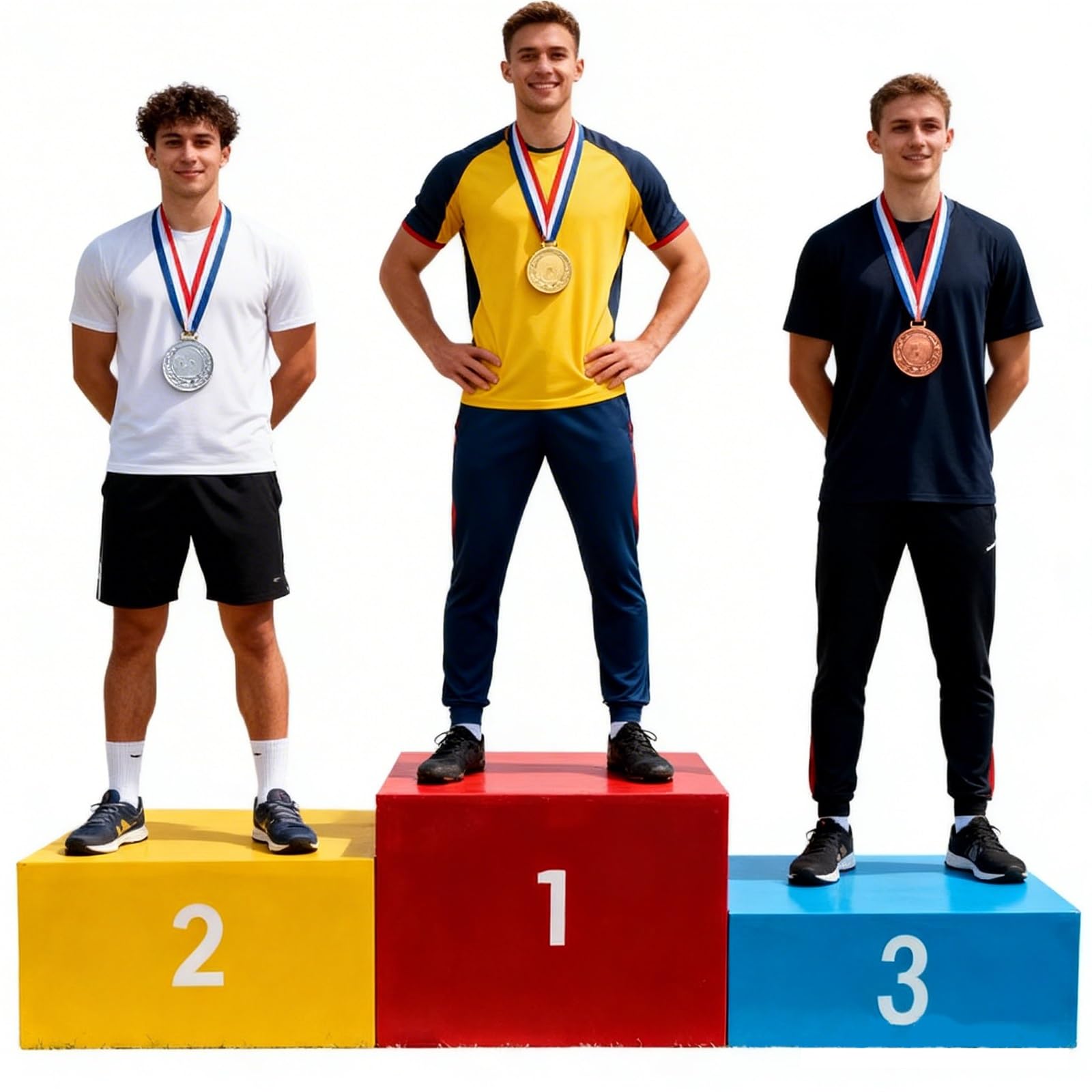 Stapelbares Siegerpodest aus Holz in leuchtenden Farben 1-2-3 für Sportveranstaltungen mit DREI Plätzen, Tragkraft 300 kg
