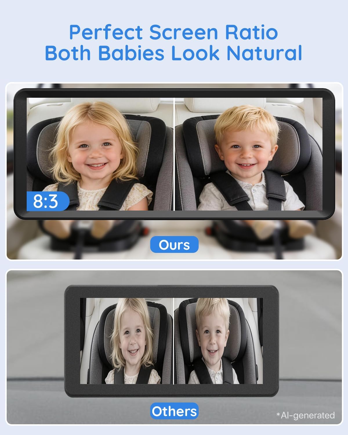 Babyvue BV3 MAX Dual Baby Car Camera, Pink 7.2" 1080P Split Monitor image 2