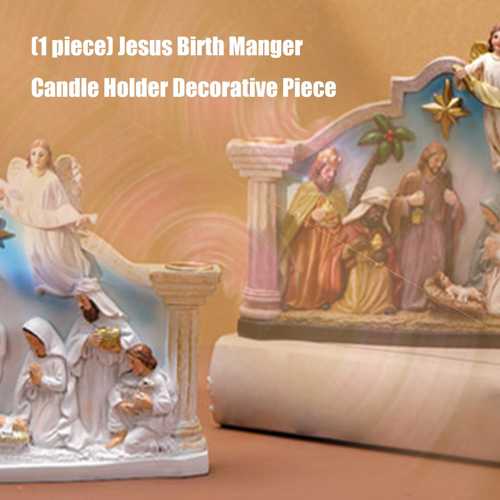 Soporte para belén con figuras de la Sagrada Familia Resina Decoraciones de Adviento de Navidad para vacaciones Regalos de mesa Santa Familia Cuna con Candelabro