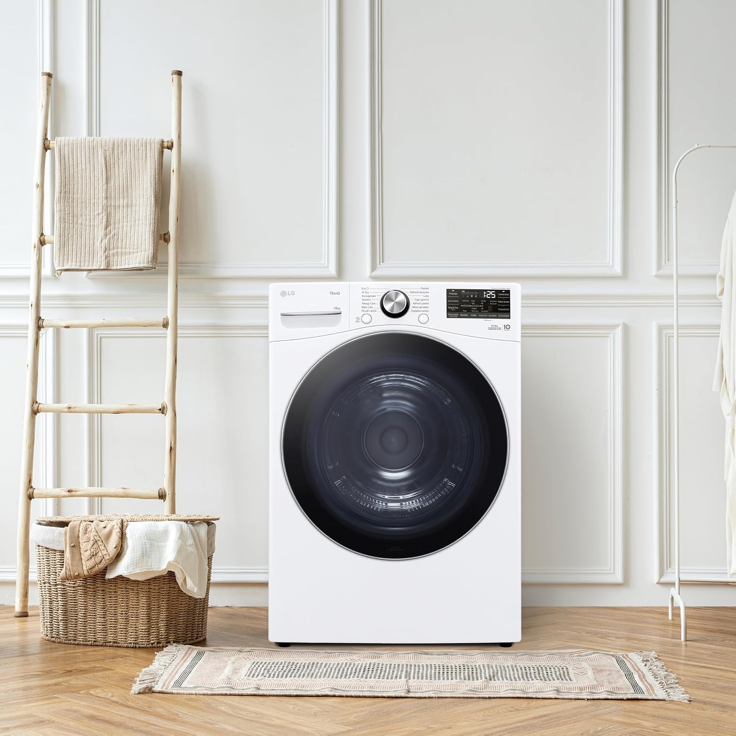LG RH18U8AVCW Asciugatrice Smart 18kg, Classe A+++, Pompa di Calore DUAL Inverter, Motore Direct Drive, Intelligenza Artificiale AI Dry, Condensatore Autopulente, Wi-Fi, Serie U8, Bianca