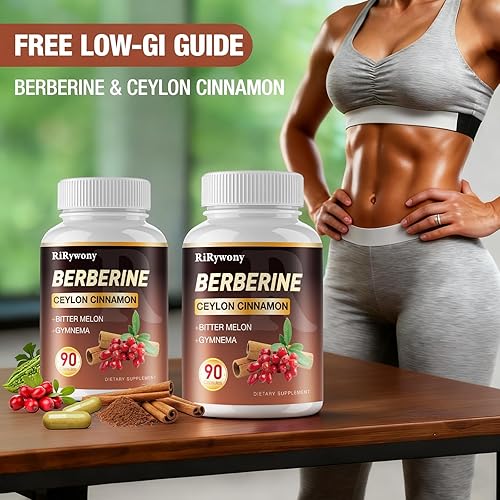 Miniatura 5 de Suplemento de berberina, berberina con melón amargo de canela de Ceilán y Gymnama - 1500 mg Berberina HCL para la salud intestinal, paquete de 2 180