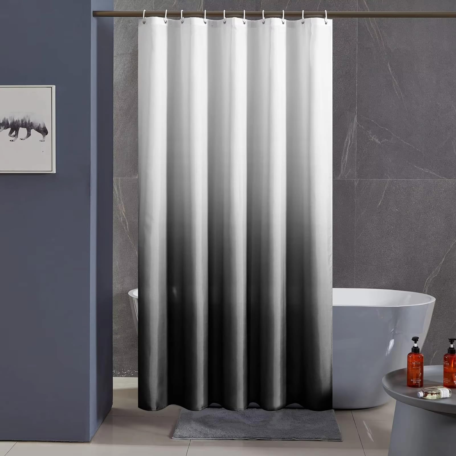 Uudiho Shower Curtain Gradual Change Printing Grey Waterproof Bathroom Curtain, Polyester Shower Cover Bathroom(70X200cm/28X55in(Wxh)/Bathtub Curtains)