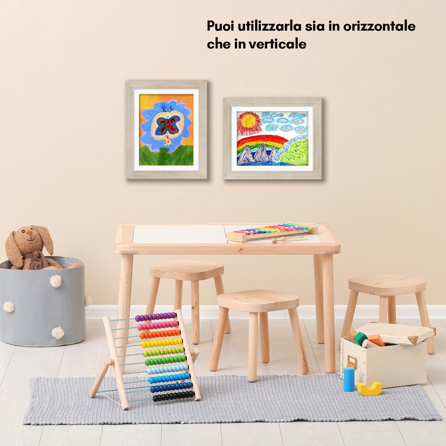 Americanflat Cornice Porta Disegni per Bambini (Legno di Mare) - Cornice A4 con Passepartout e 25x32 cm Senza Passepartout - Cornice Apribile per Disegni Bambini con Vetro Infrangibile, Pacco da 2