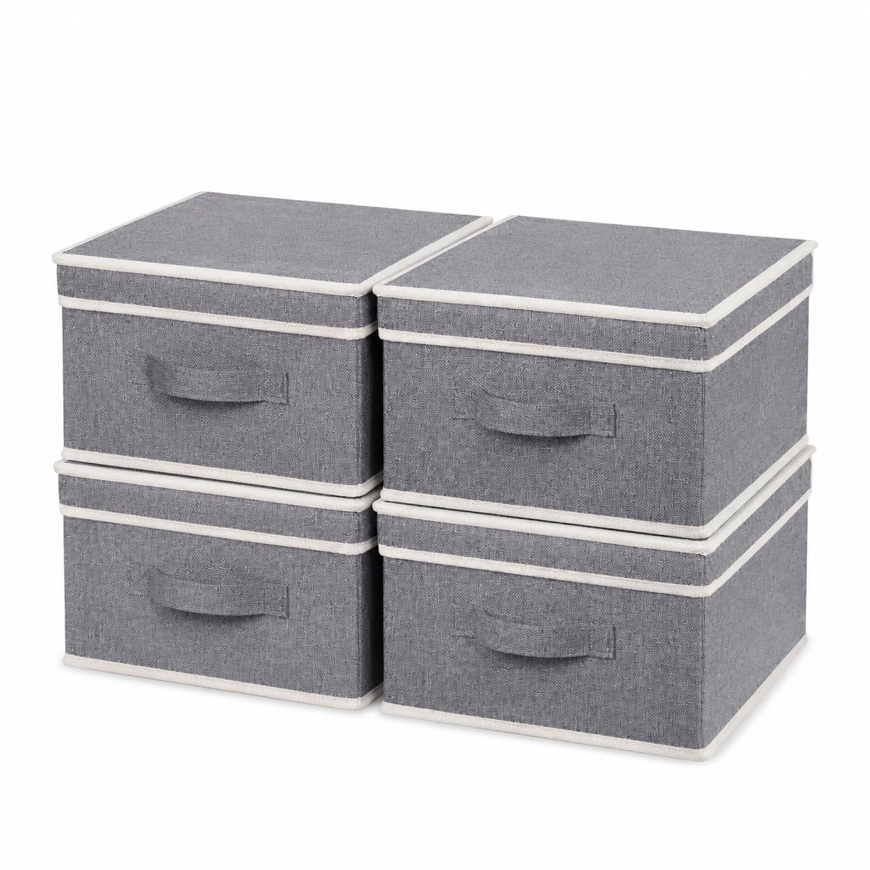 BrilliantJo Storage Boxes with lid Clothing Basket for wardrobe 33.5L x 31.75W x 17.5H cm 4XGrey