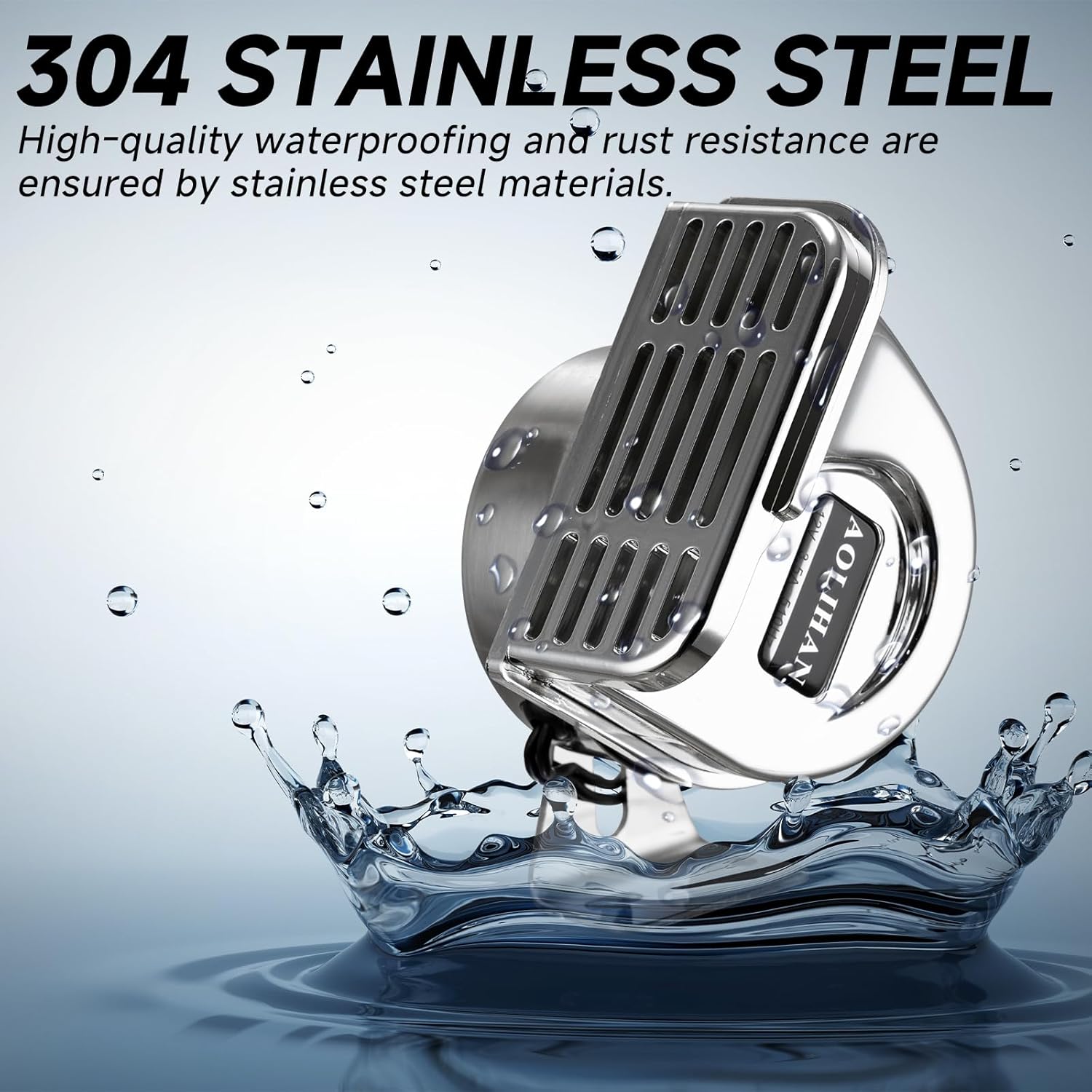 Stainless Steel Snail Horn, Waterproof 12v Electric Marine Horns for Boat, 130dB Super Loud Car Horn for Motorcycle/Golf Cart/ATV (510Hz/410Hz Dual Tones Silver Horns)