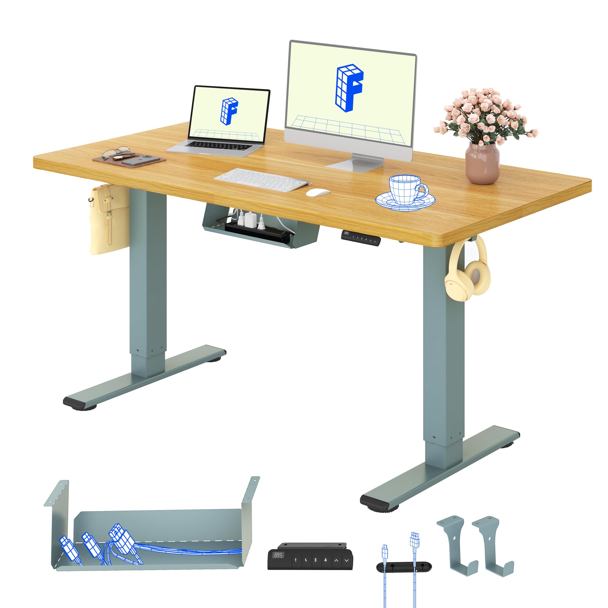 FLEXISPOT Schreibtisch Höhenverstellbar Elektrisch, Dual Motor Ergonomischer Bürotisch mit 25 mm einteiliger Tischplatte und Kabelmanagement, Memory Funktion & Höhenanzeige