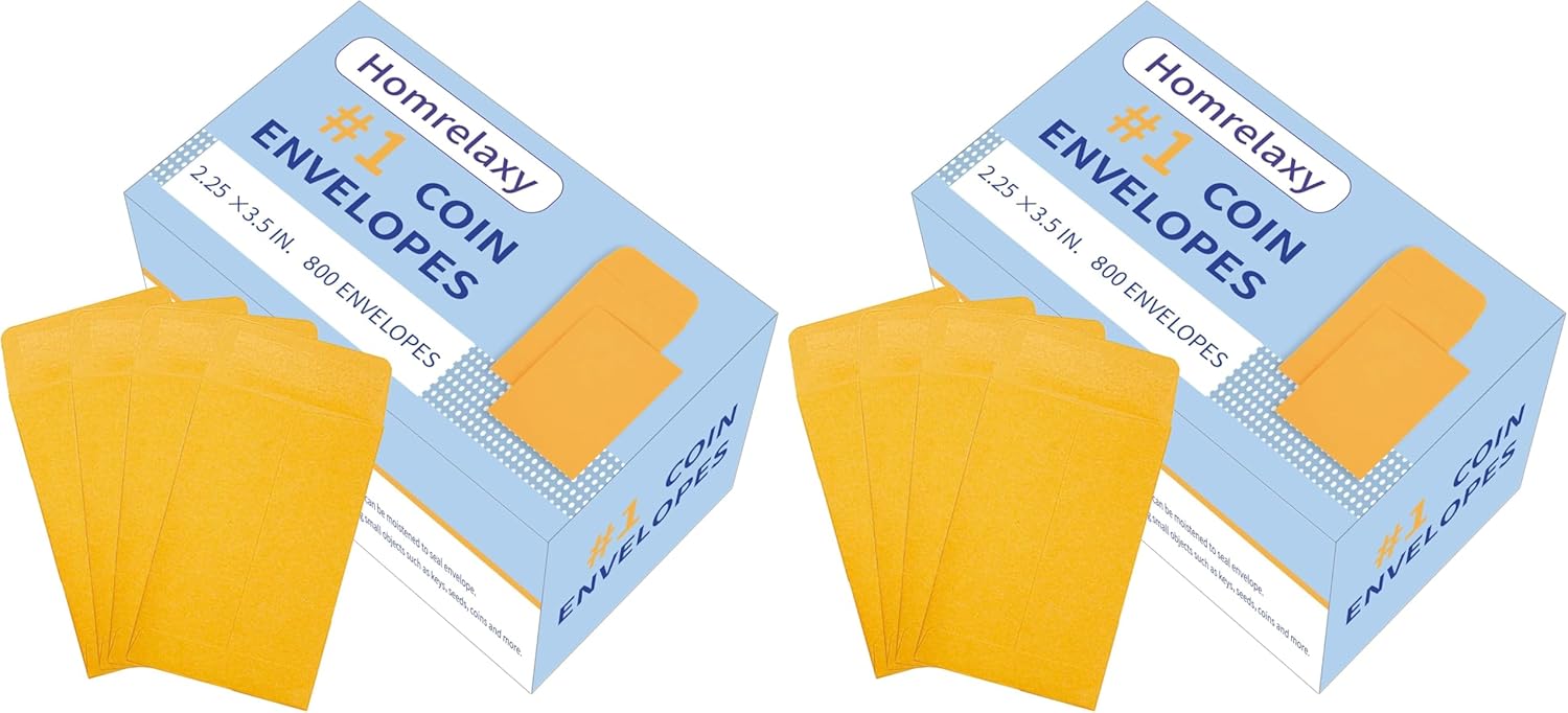 Homrelaxy #1 800 Pcs Small Coin Envelopes 2.25" x 3.5" with Gummed Flap, Yellow Kraft Mini Envelopes for Storing Keys, Stamps, Seeds, Tips and Small Items (800) (Pack of 2)