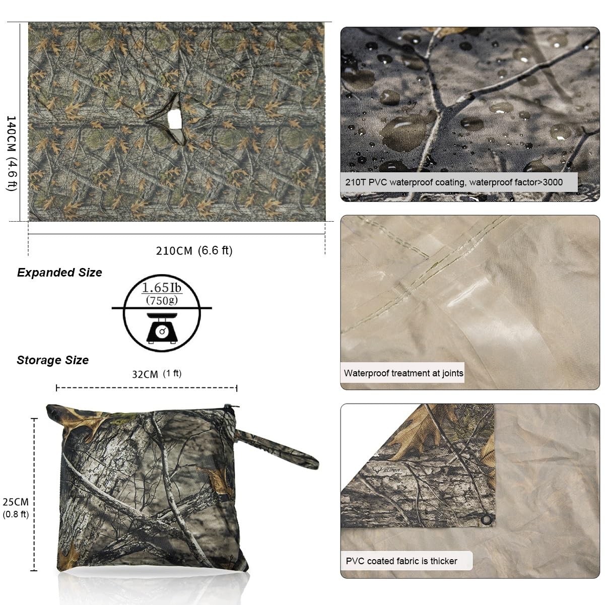 Poncho de Lluvia, Capa de Lluvia Impermeable con Capucha/Jungle Camoufle