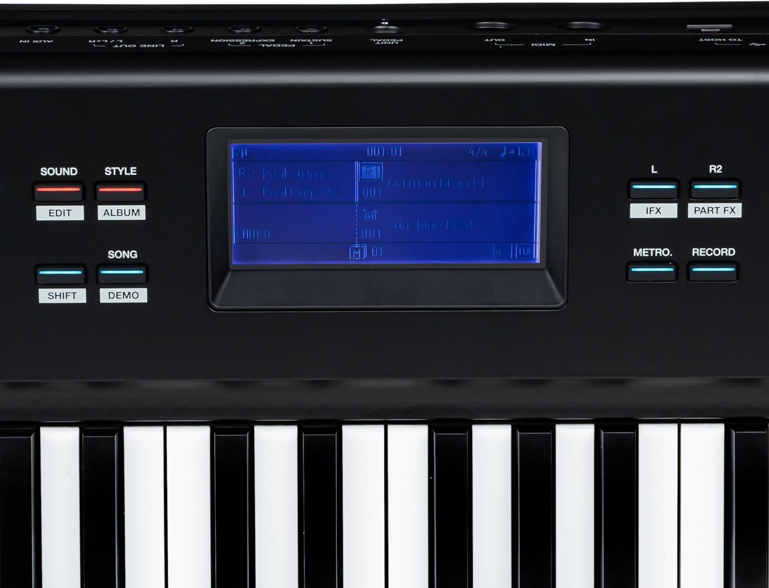 Close-up of Fame SP-5 central display and navigation buttons