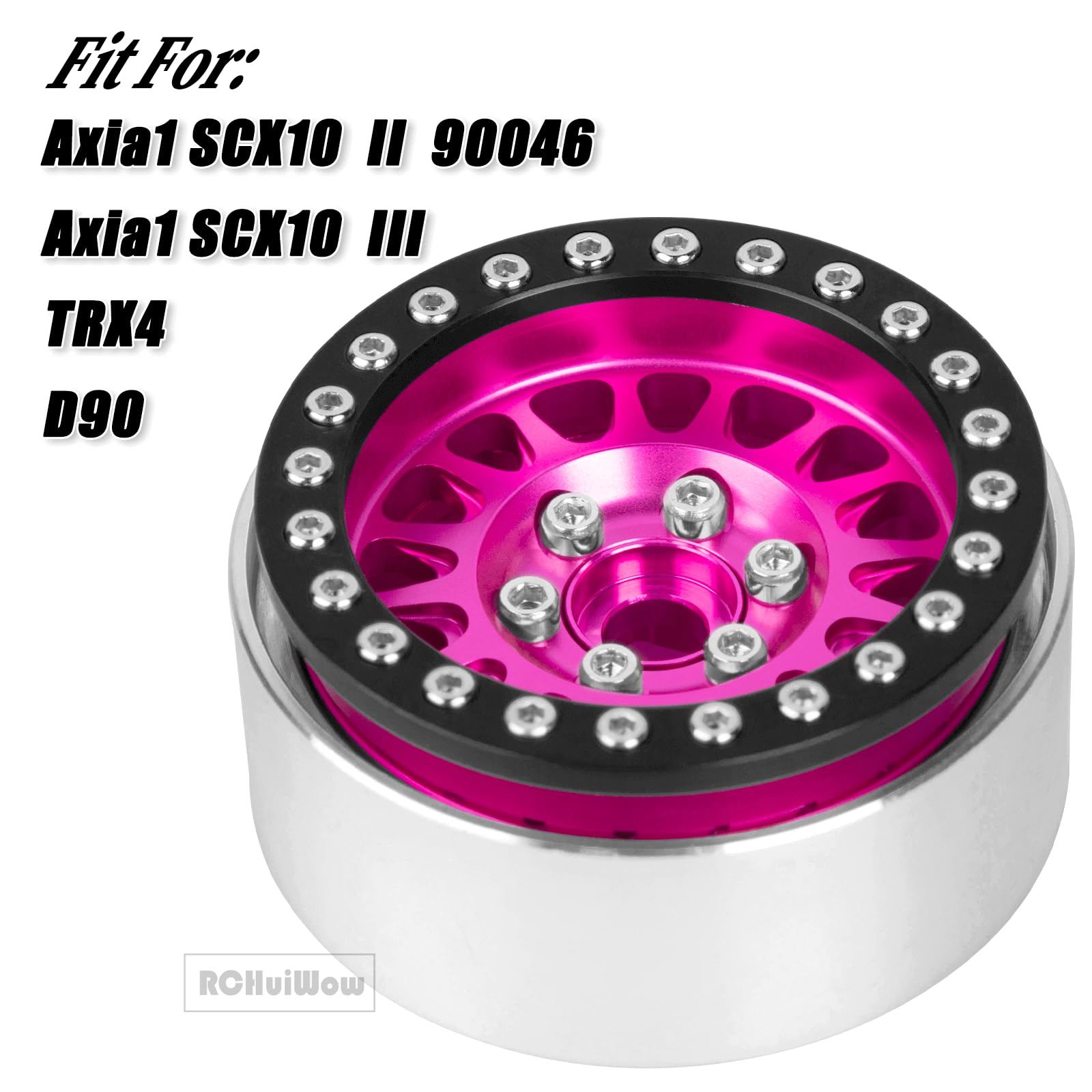 TREAL 1.9" Beadlock Wheel Rims (4pcs) For Axial SCX10 III, SCX10 II, TRX-4 RC Crawler - Type M Red Aluminum - View #3