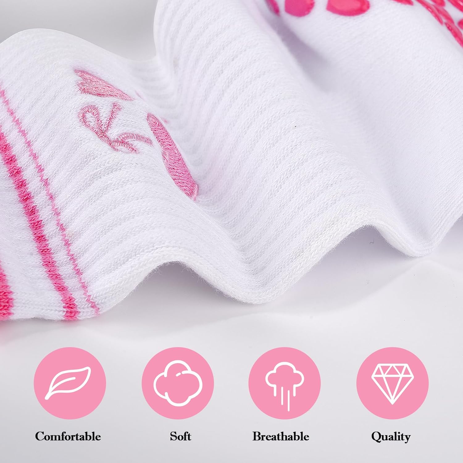 Etercycle Pilates Socks for Women, Cute Embroidery Pattern Yoga Grip Socks, Soft Cotton Crew Grippy Sock for Barre Workout - Image 4