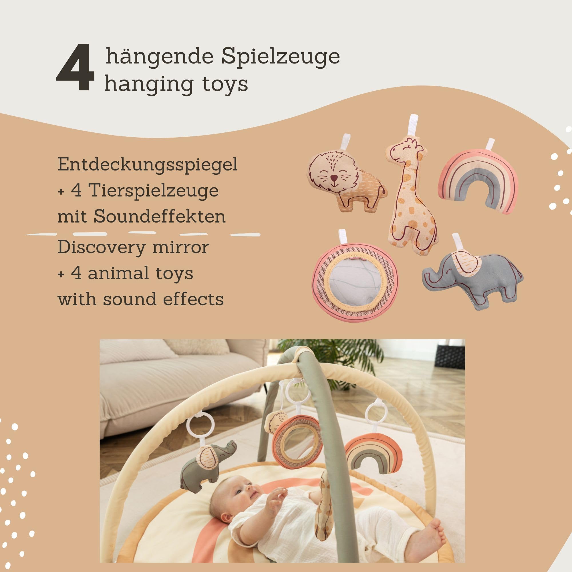 Hakuna Matte Arco de juegos para bebé, extra gruesa y suave manta para gatear para bebé, con espejo de descubrimiento y 4 arcos de juego, manta de juego para bebé en bonito diseño de arco iris – EN71,