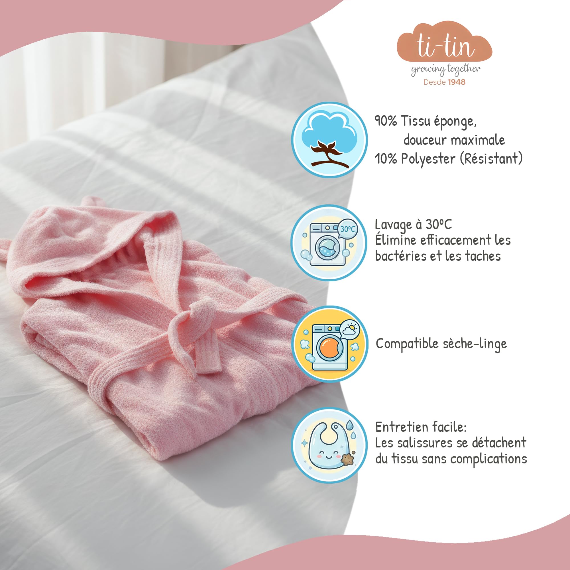 Ti TIN Peignoir Enfant Garçon ou Fille avec Capuche et Poches - Poncho de Bain Ultra-Doux et Absorbant en Coton, Idéal pour l'Heure du Bain, Facile à Laver, Lavable à 30°C