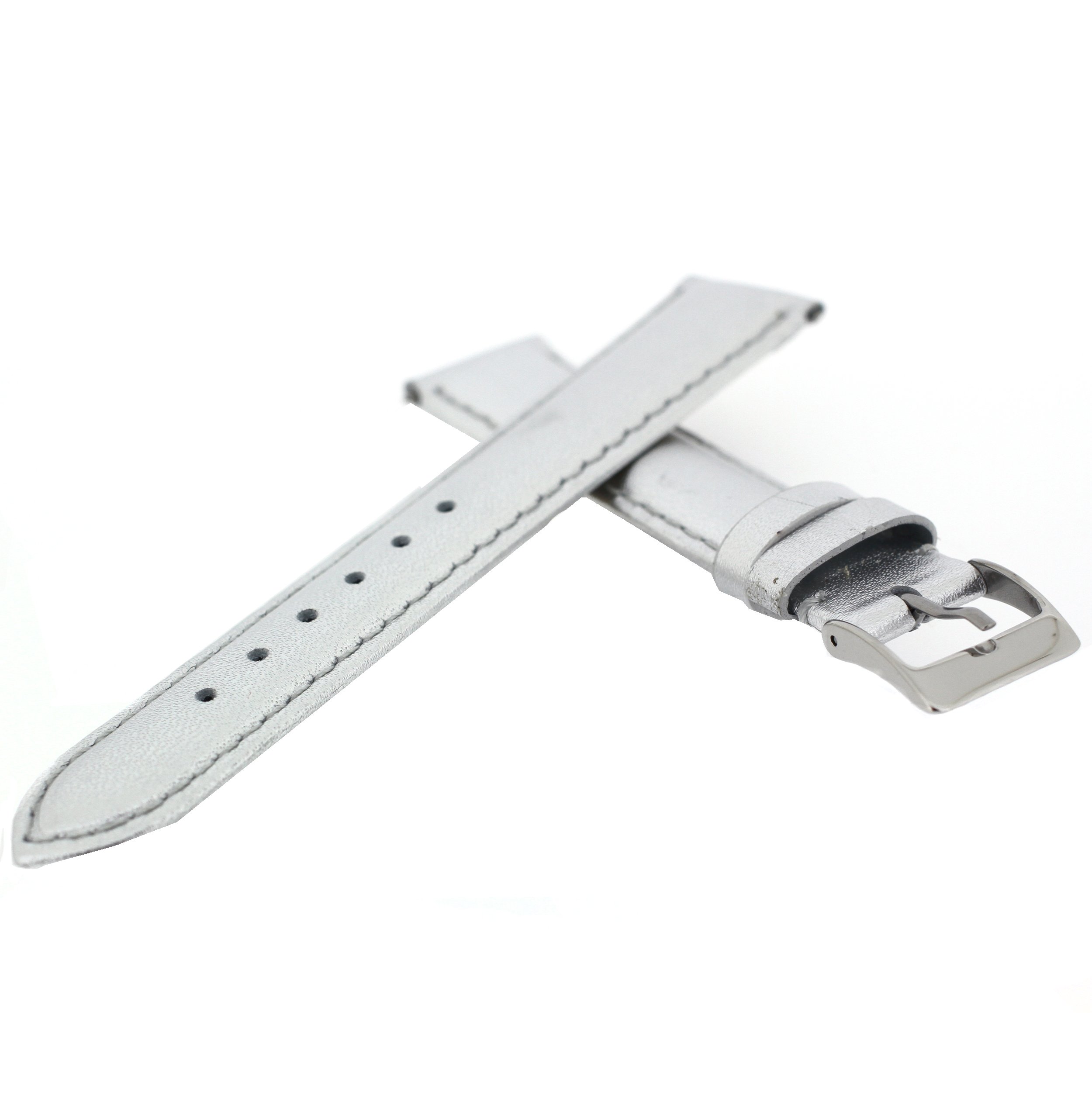 Tech Swiss Watch Band Silver Metallic Genuine Leather Built-in Spring Bars 12 millimeter
