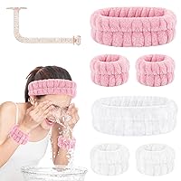 Vista 16 de Juego de lavado facial – diadema, pulseras con soporte, toallas de muñeca de spa absorbentes de microfibra