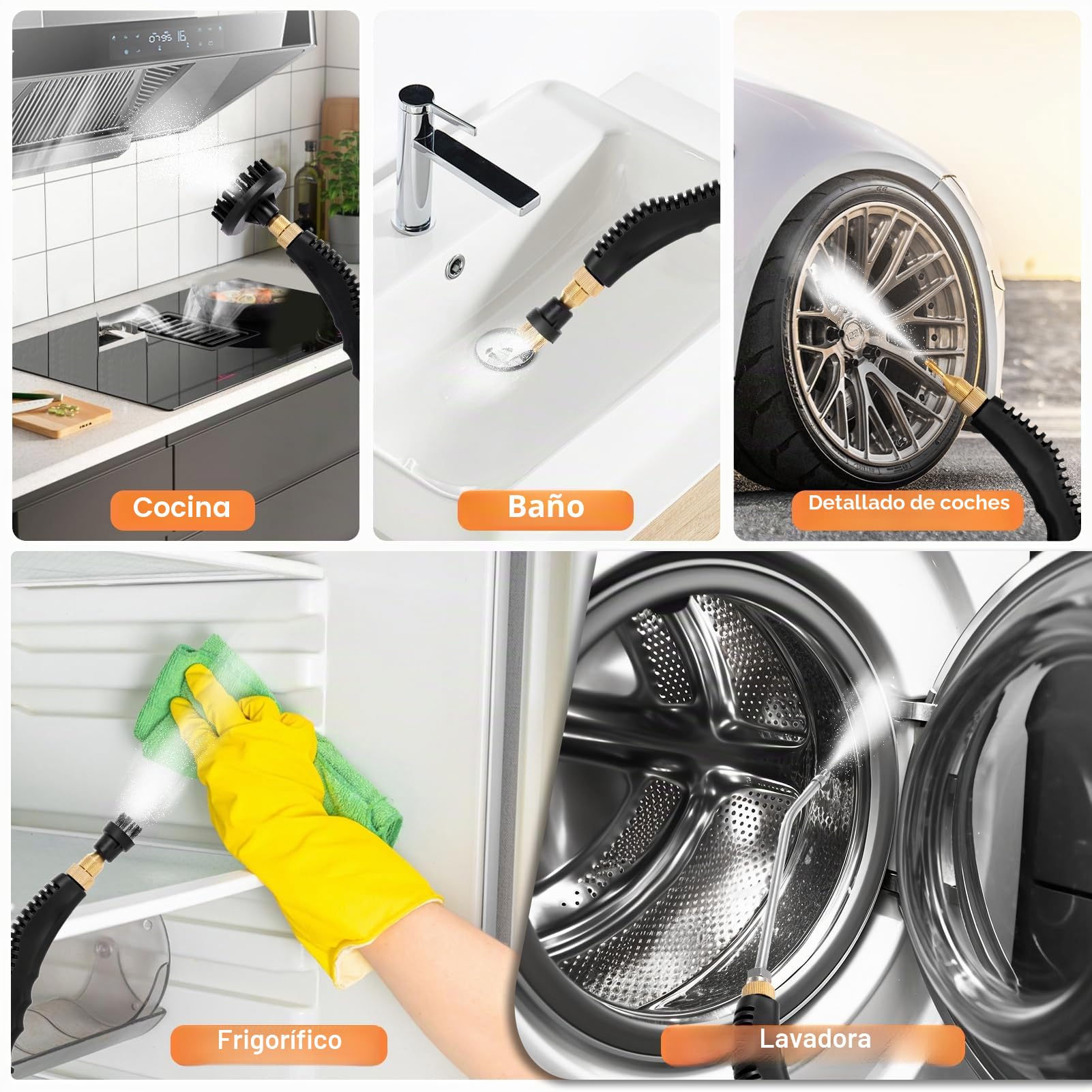 3800W Limpiador a vapor de alta temperatura para detalle de automóviles y limpieza de múltiples superficies, vapor a presión de 105.0 °C, tanque de 1L, 6 ajustes ajustables, vaporizador portátil