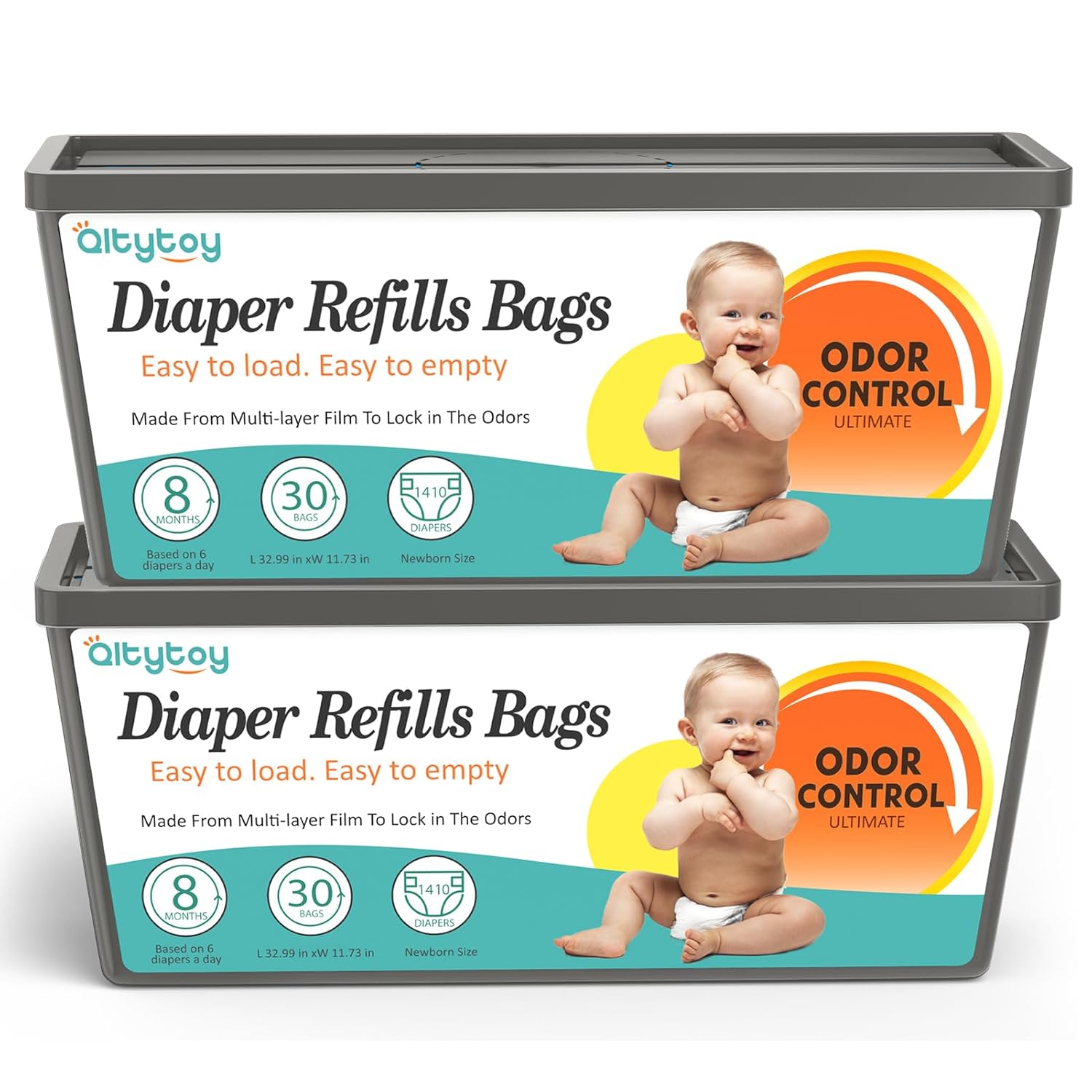 Diaper Pail Refill Bags Compatible with Diaper Genie Easy Roll Signature & Platinum Pails,2-Pack (60 Bags) Hold up to 2820 Newborn Diapers Extra Thickness Powerful Odor Control Easy to Use