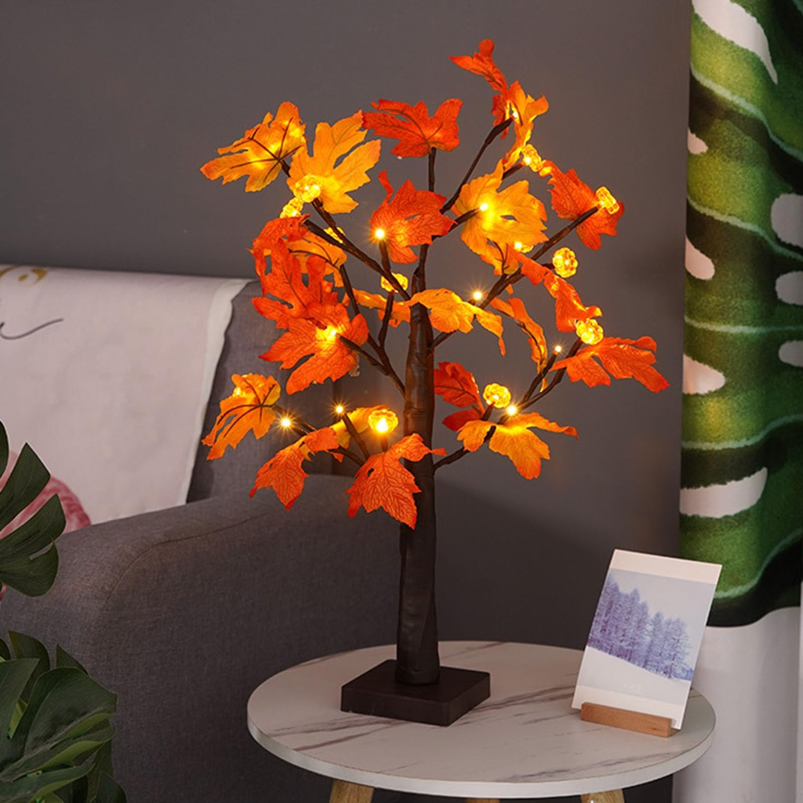 MEDOYOH 24LEDS - Albero luminoso a forma di foglia d'acero, altezza 60 cm, luce bianca calda, batteria AA inclusa/alimentazione USB, per Natale, casa, feste, matrimoni, caffetterie