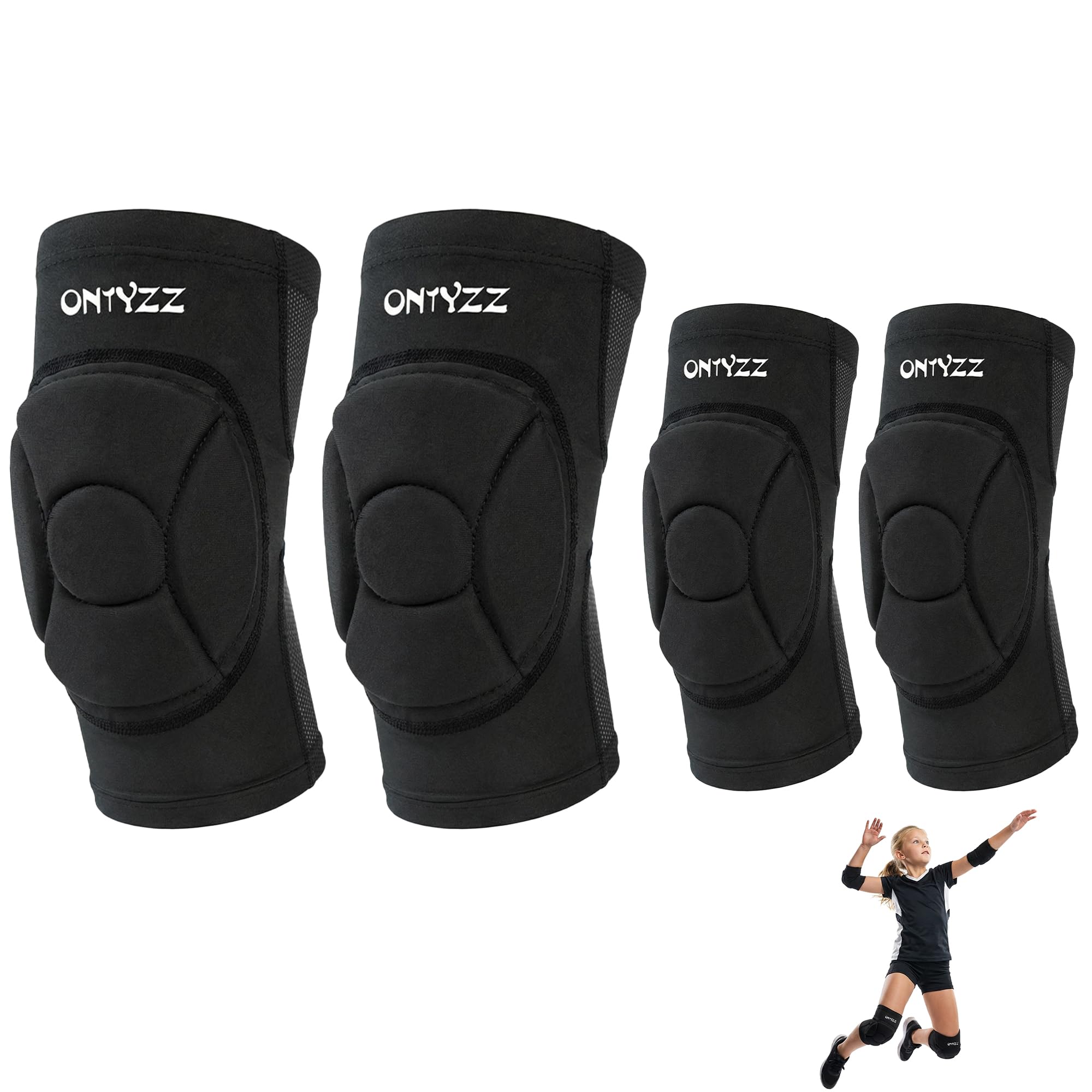 ONTYZZ Ginocchiere per pallavolo, gomitiere per bambini e ragazzi, a compressione, con imbottitura spessa