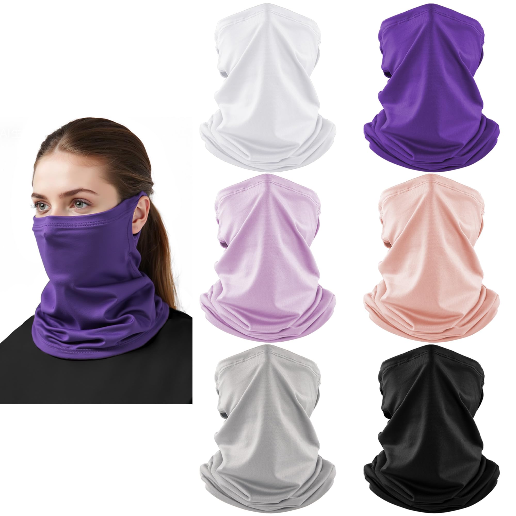 HONGTEYA 6 Pack Summer Neck Gaiter, UV Protection Cooling Face Mask Breathable Bandana Head Scarf Face Cover for Men Women